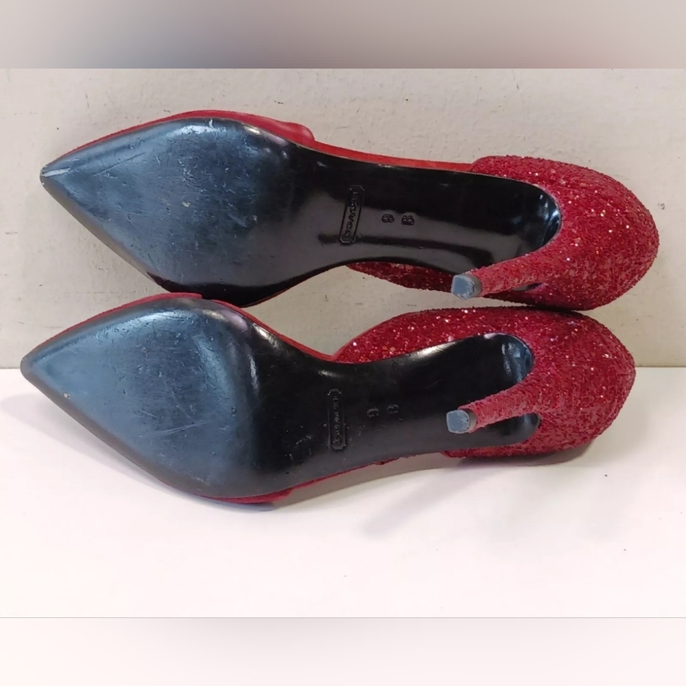Coach Designer Hollis Wine Red Sparkle Hlitter Suede Heel Pumps Size 9 - Picture 6 of 7